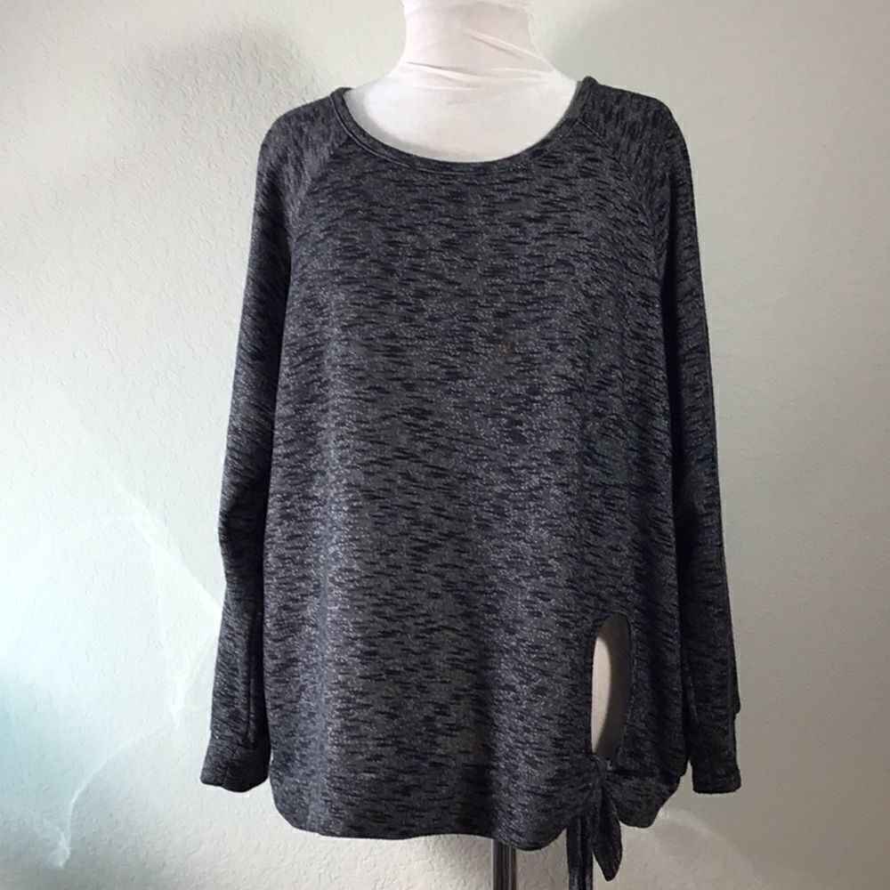 Lila Sport Women’s Sweatshirt Sporty Slip On Gray Black Keyhole Side Tie Size 1X